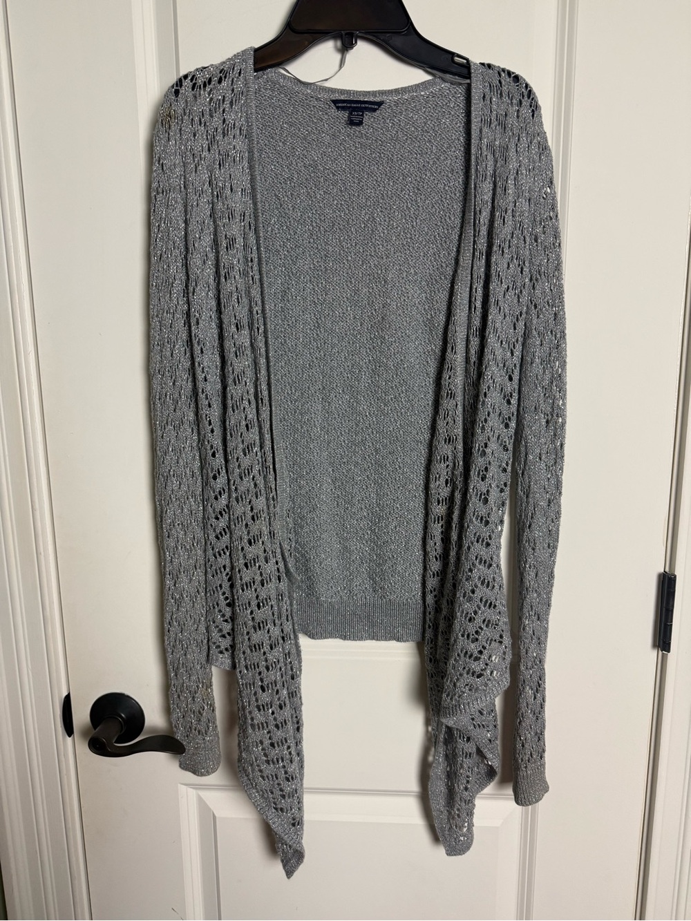 American Eagle Outfitters Light Gray Open-Front Knit Cardigan